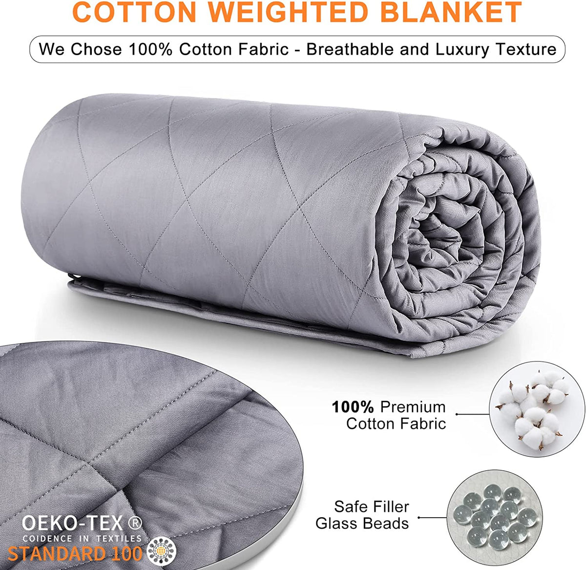 Jaymag Weighted Blanket Double 135 x 200cm 7kg 100 Cotton Grey. OneTimeOutlet